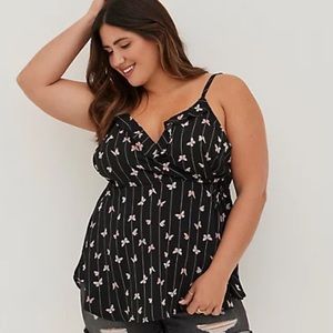 Torrid Georgette Butterfly Black Surplice Ruffle Tank